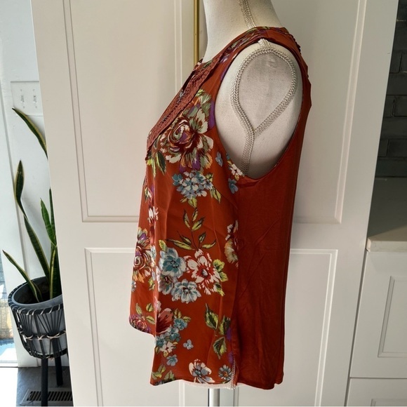 Daniel rainn Burnt Orange Quin Sleeveless Floral Keyhole Top PS - Picture 4 of 12